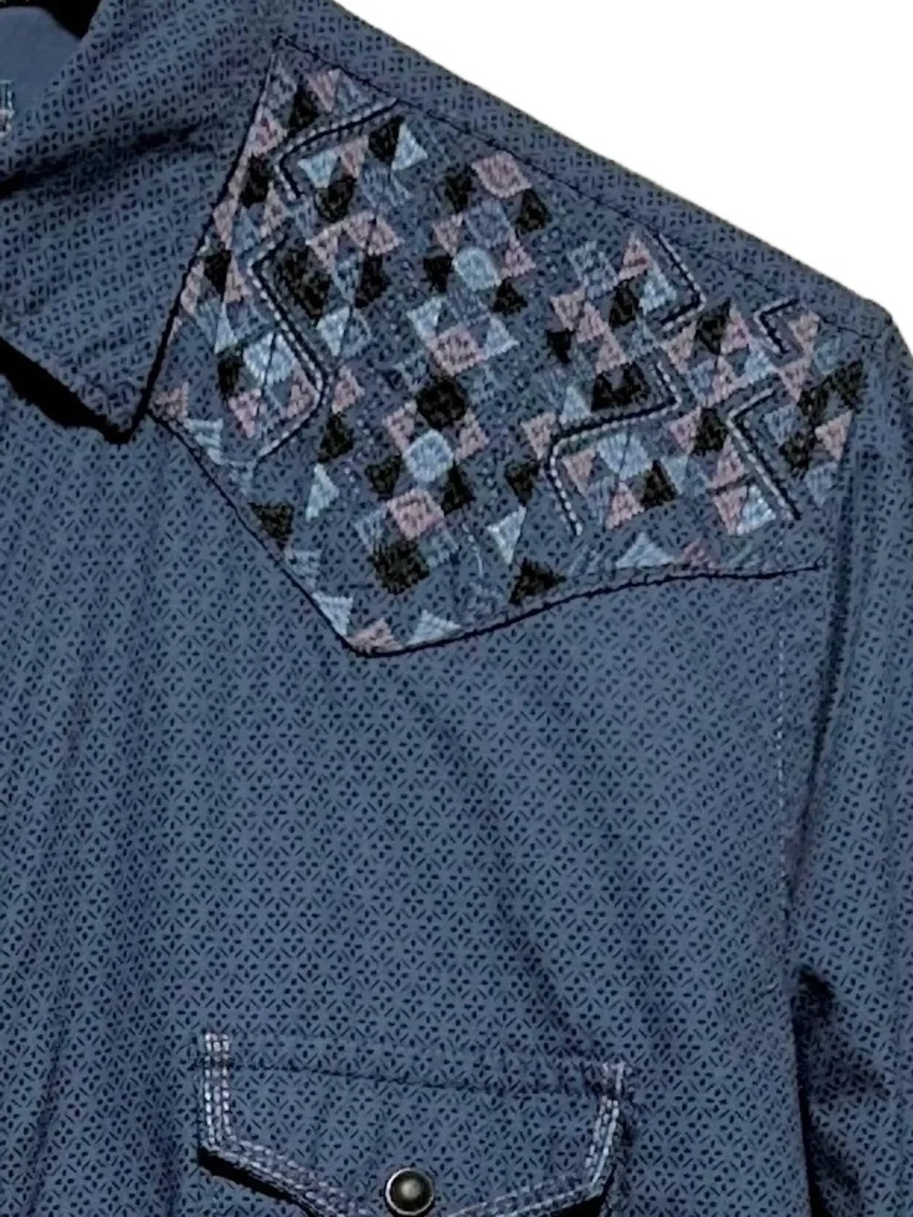 Panhandle Rough Stock Western Snap Shirt Embroidered Yoke Cowboy Rodeo Aztec M - Picture 2 of 9